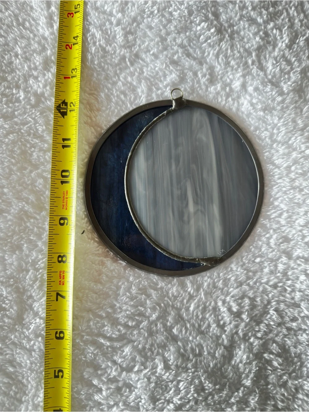 Artisan Blue & Gray Stained Glass Crescent Wall Hanging